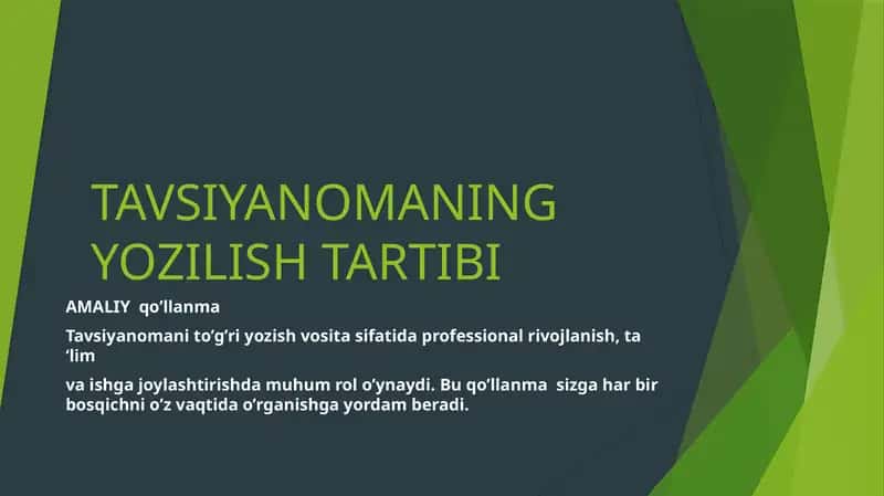 TAVSIYANOMANING YOZILISH TARTIBI