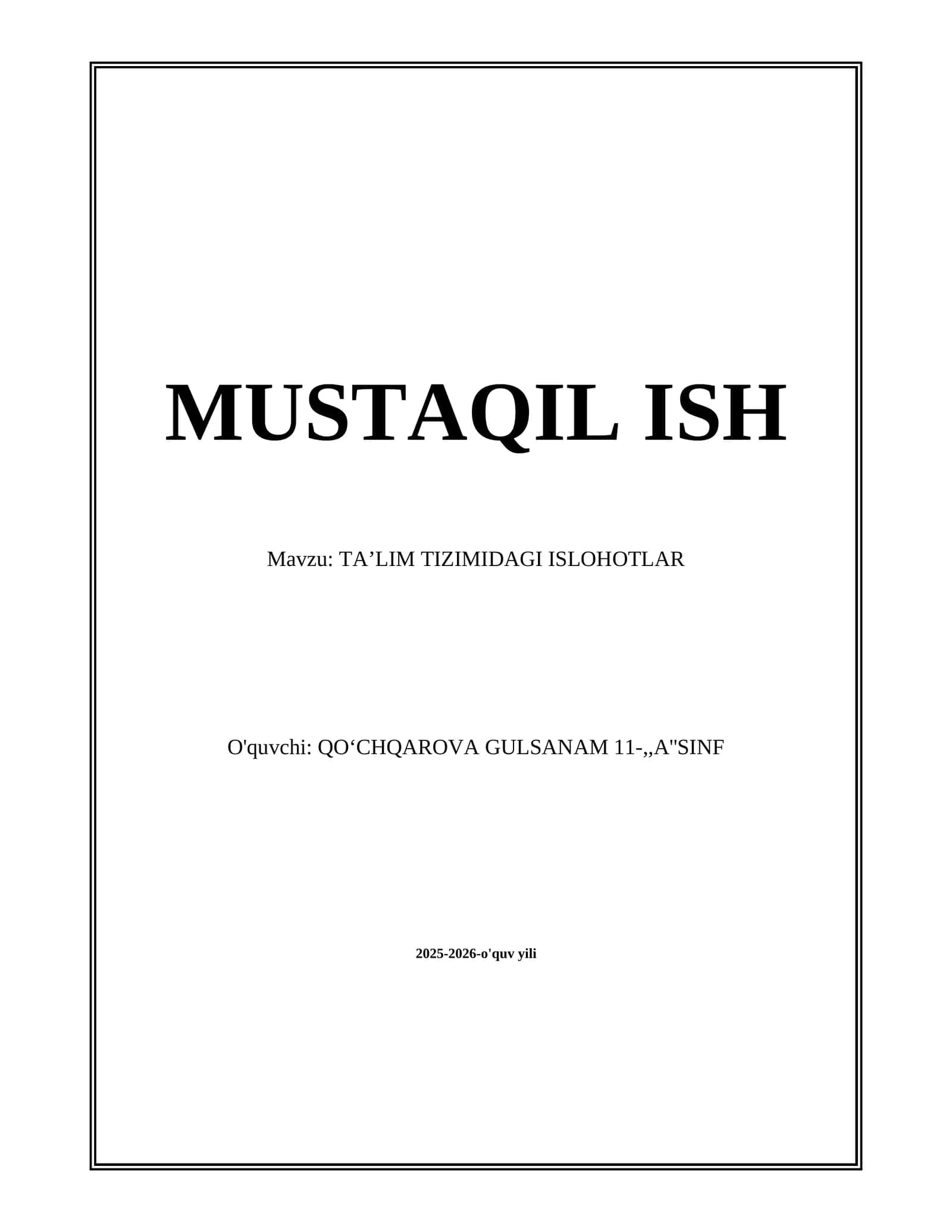 TAʼLIM TIZIMIDAGI ISLOHOTLAR