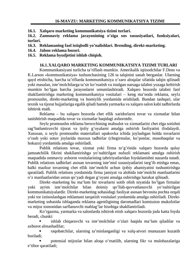 MARKETING KOMMUNIKATSIYA TIZIMI