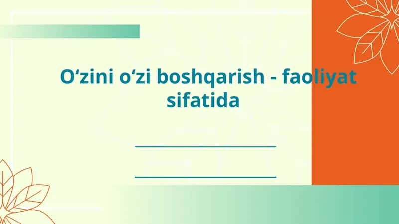Oʻzini oʻzi boshqarish - faoliyat sifatida