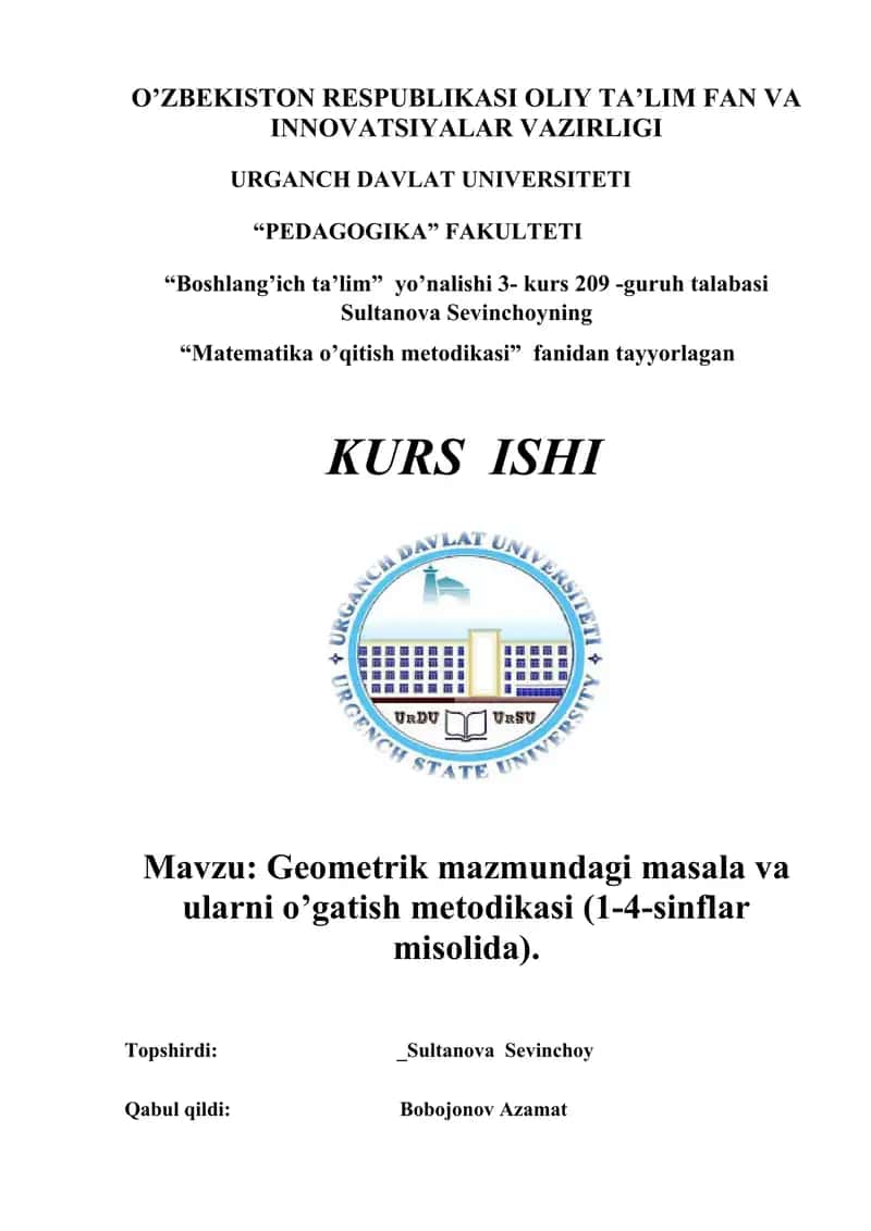 Geometrik mazmundagi masala va ularni o’gatish metodikasi