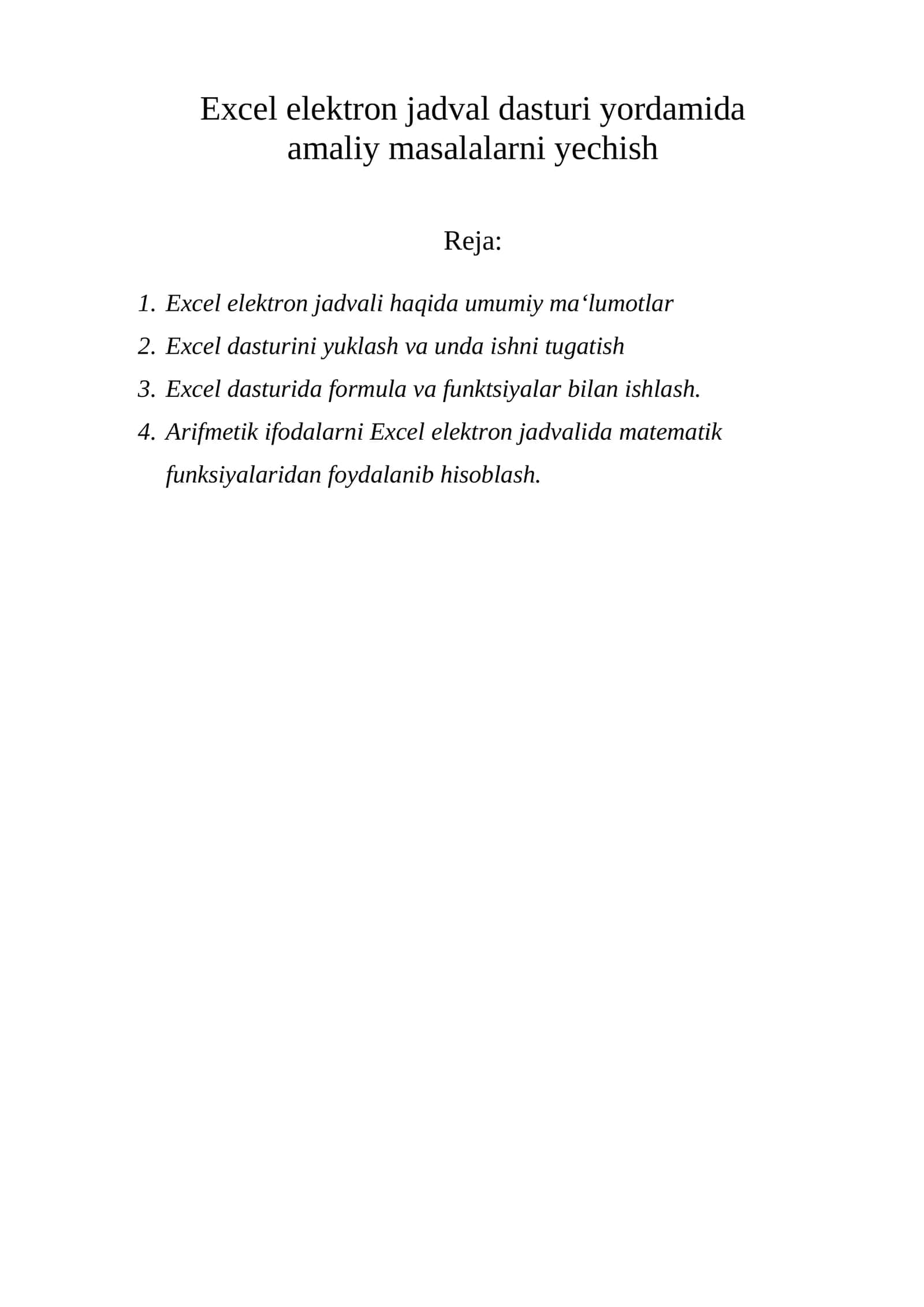 Excel elektron jadval dasturi