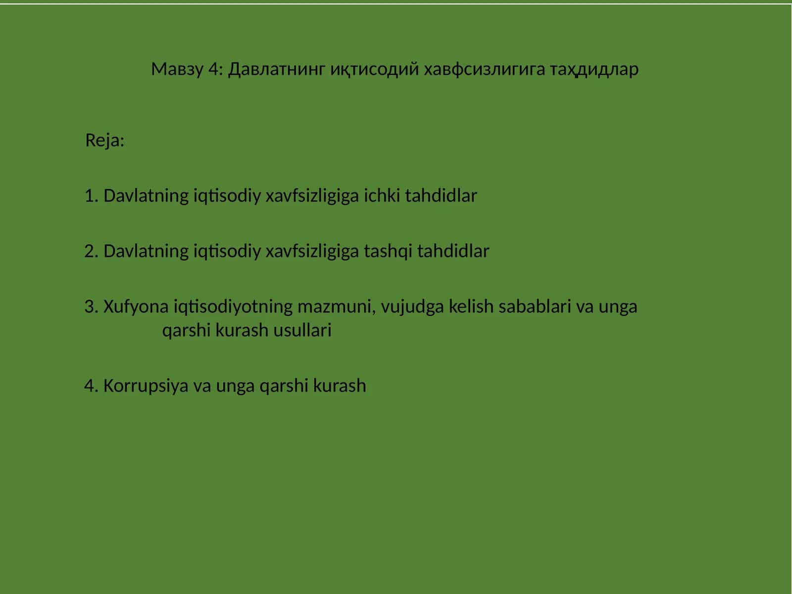 Davlatning iqtisodiy xavfsizligiga tashqi tahdidlar