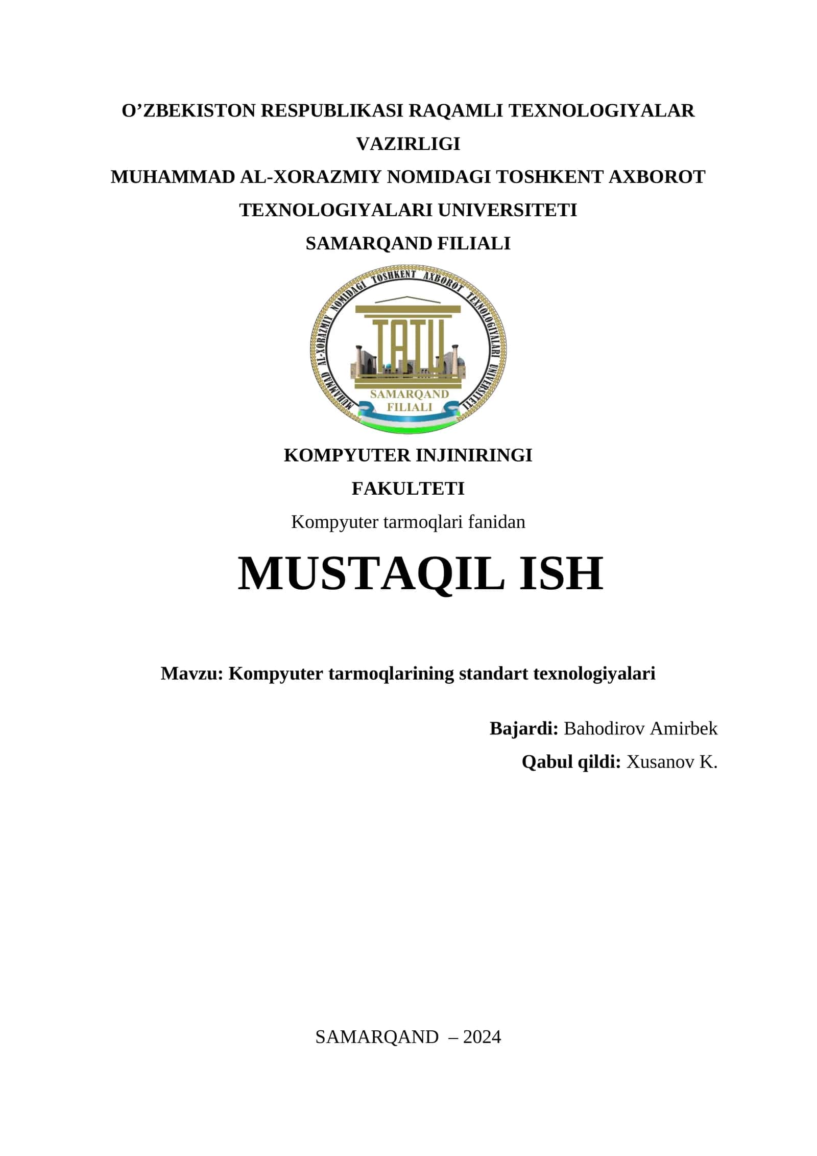 Kompyuter tarmoqlarining standart texnologiyalari