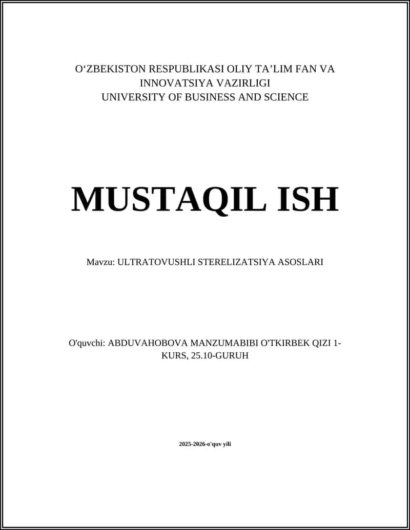 ULTRATOVUSHLI STERELIZATSIYA ASOSLARI