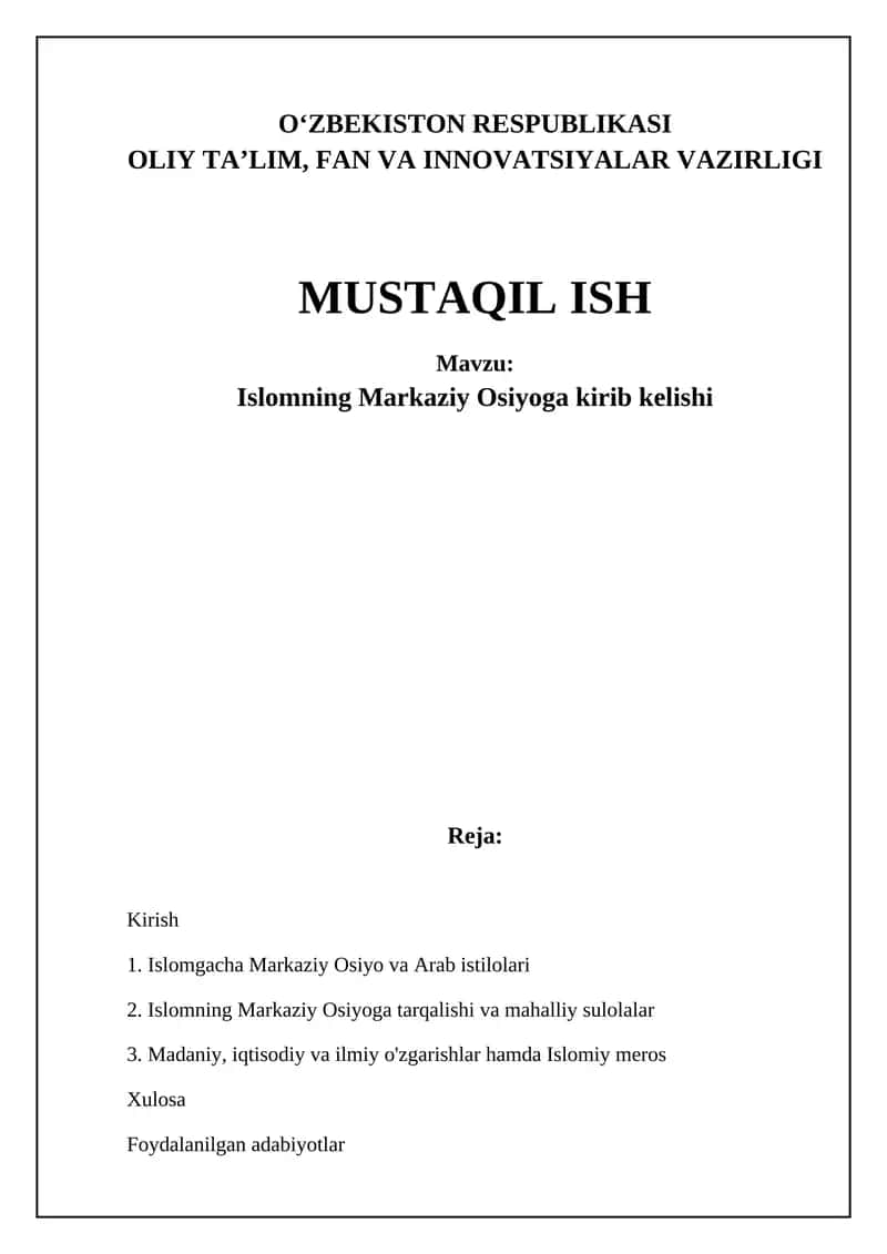 Islomning Markaziy Osiyoga kirib kelishi