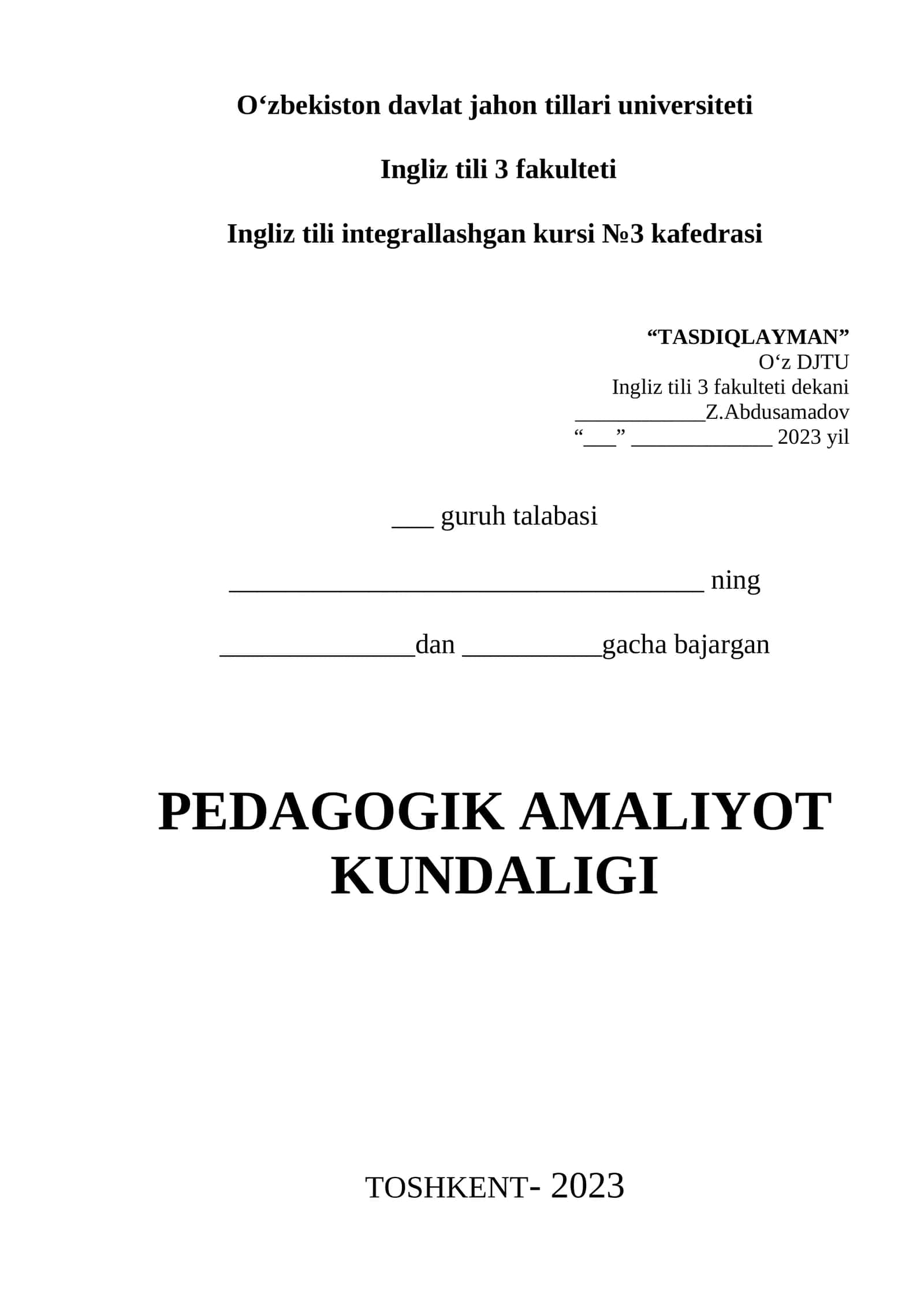 PEDAGOGIK AMALIYOT KUNDALIGI