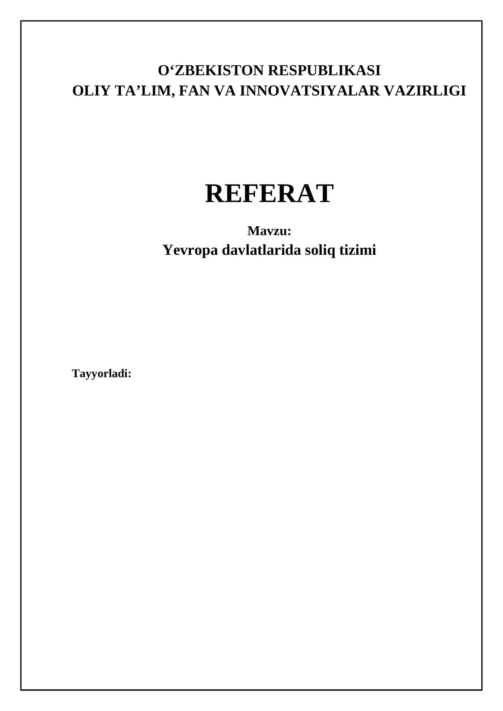 Yevropa davlatlarida soliq tizimi