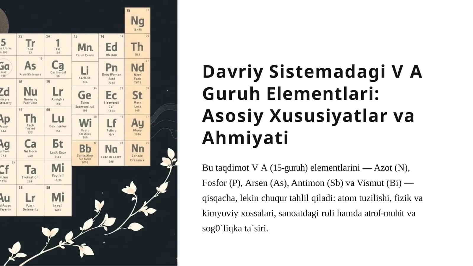 Davriy Sistemadagi VAGuruh Elementlari: Asosiy Xususiyatlar va Ahmiyati