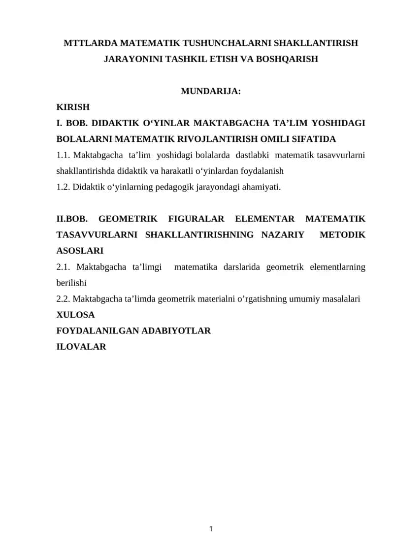 Matematik Tushunchalarni Shakllantirish Jarayoni