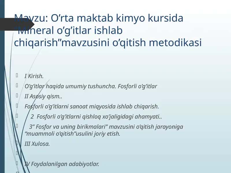Mineral o’g’itlar ishlab chiqarish