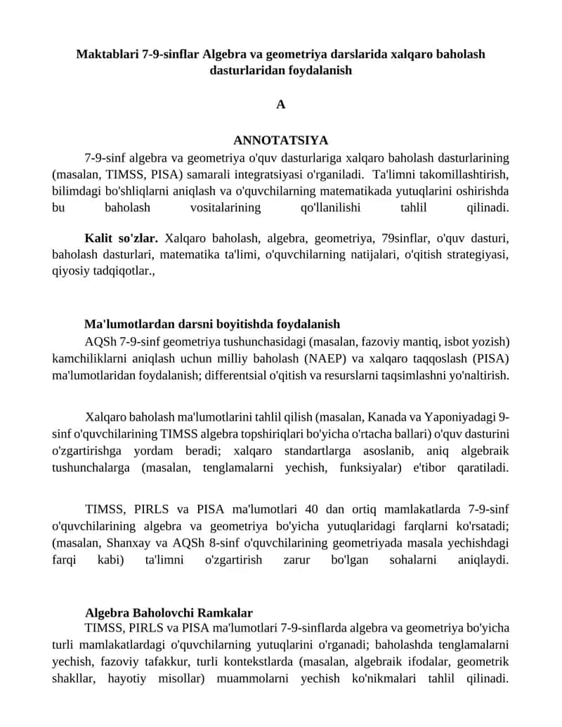 Algebra va Geometriya Xalqaro Baholash Dasturlari