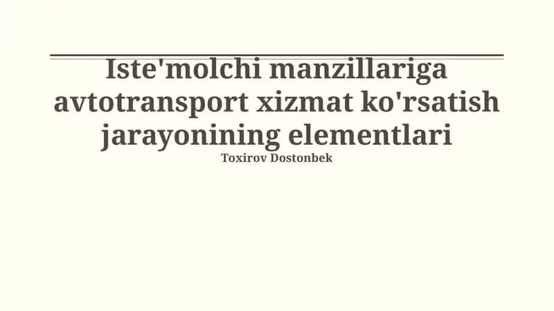 Mijozlarga Avtomobil Xizmatini Ko'rsatish Jarayonining Elementlari