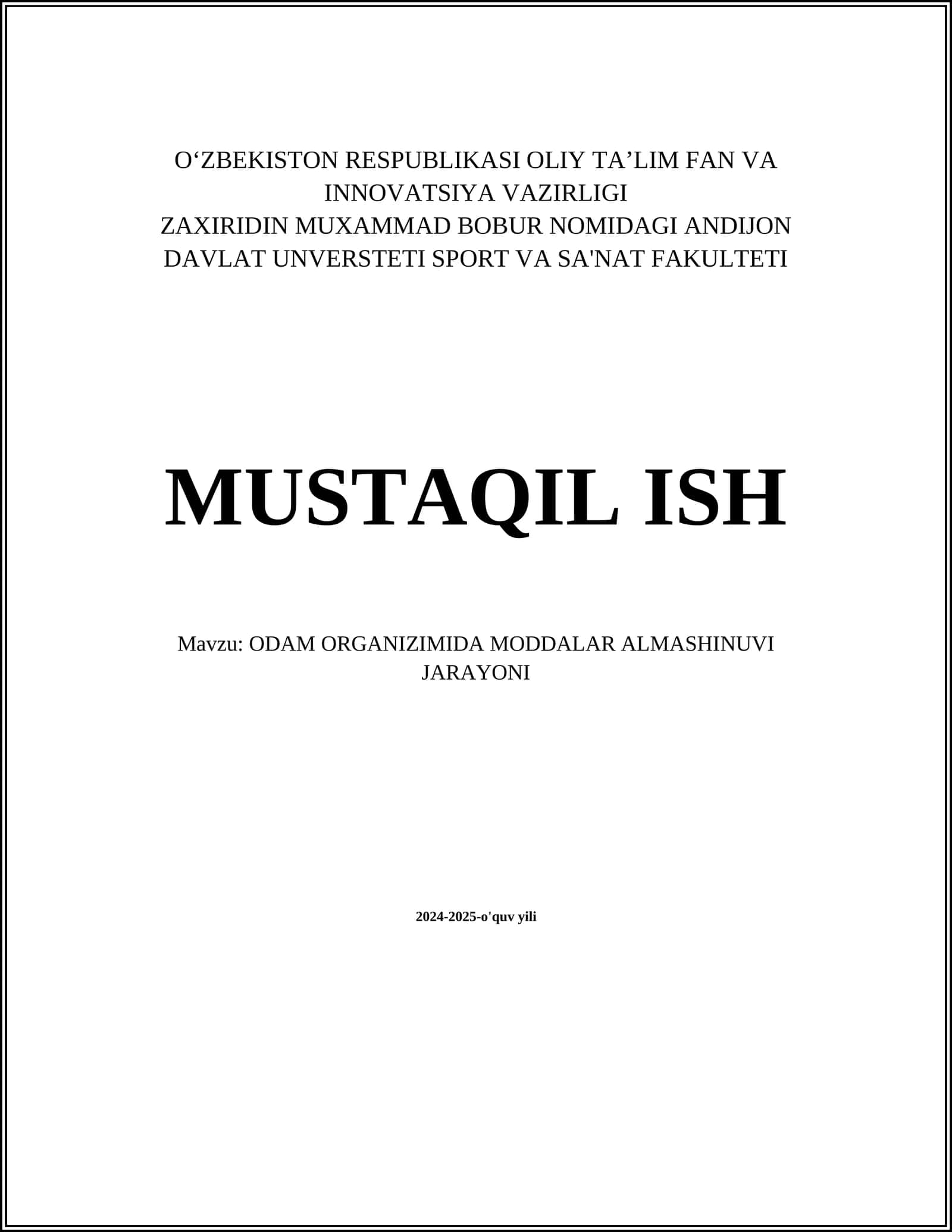ODAM ORGANIZIMIDA MODDALAR ALMASHINUVI JARAYONI