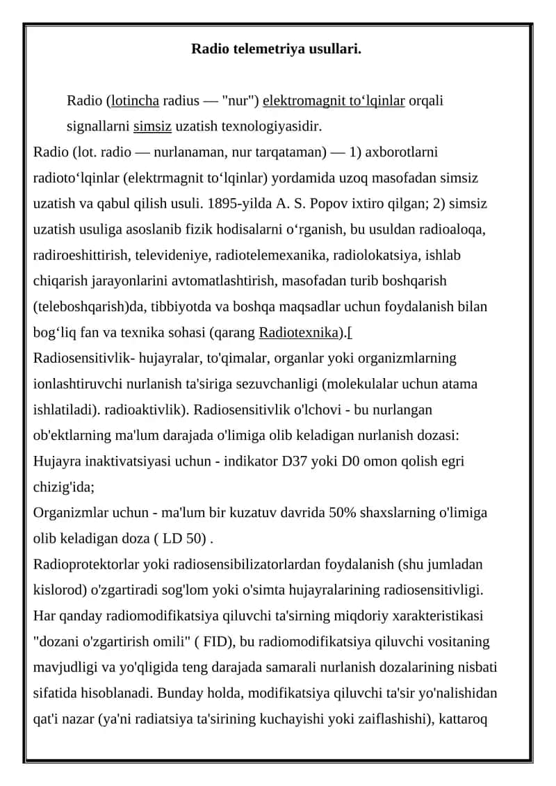 Radio Tеlеmеtriya Usullari