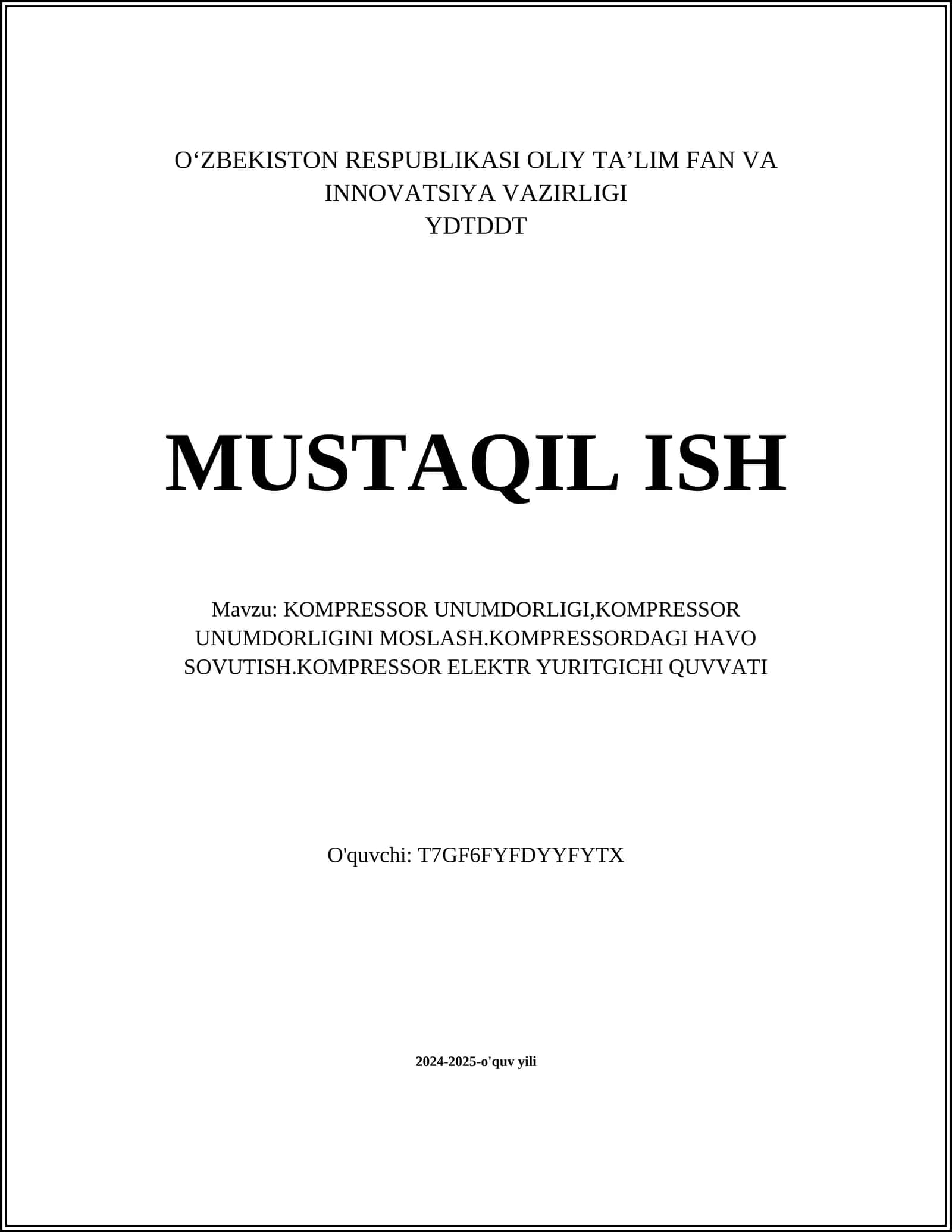 KOMPRESSOR UNUMDORLIGI