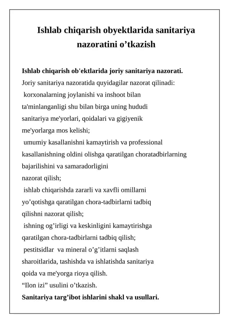 Joriy sanitariya nazorati