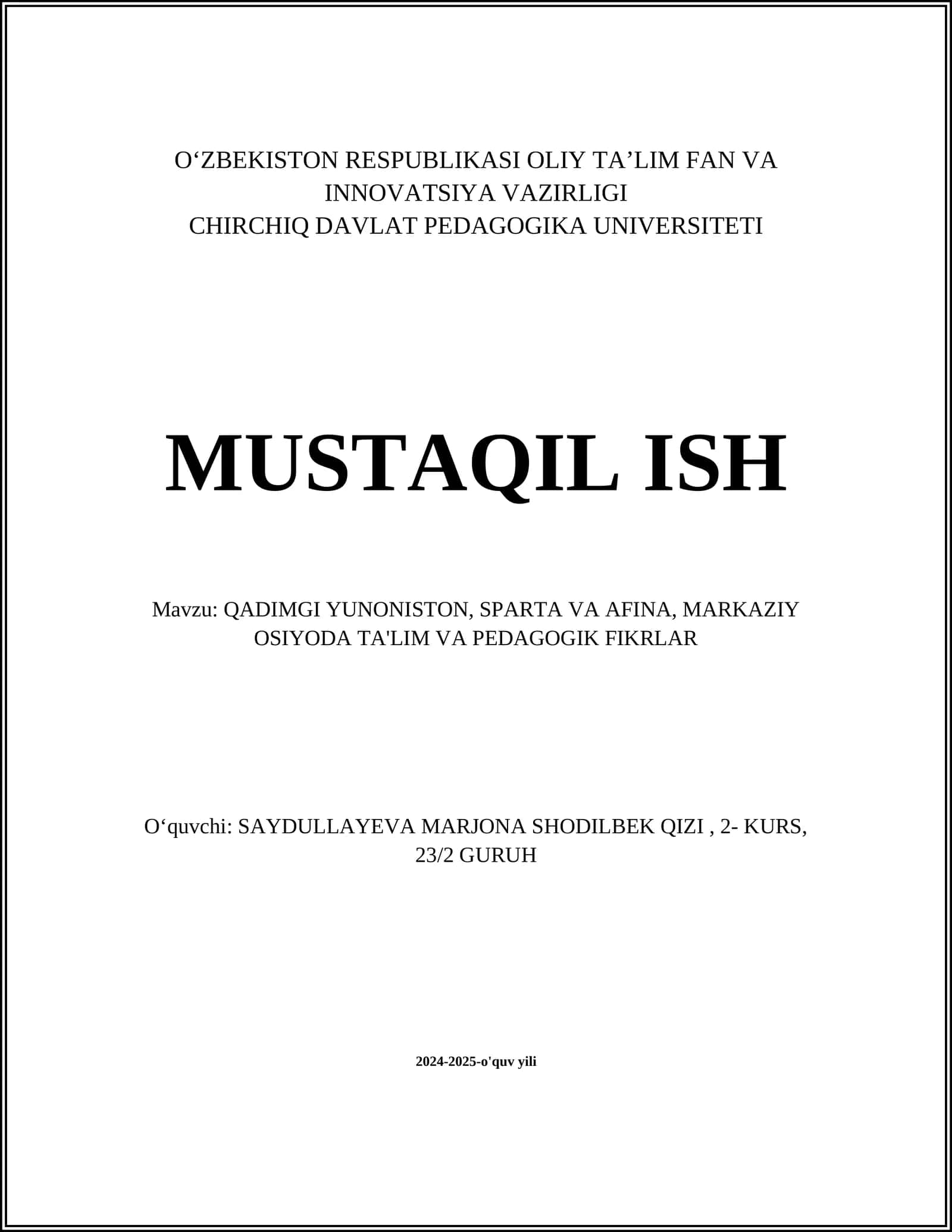 QADIMGI YUNONISTON, SPARTA VA AFINA TARIXI