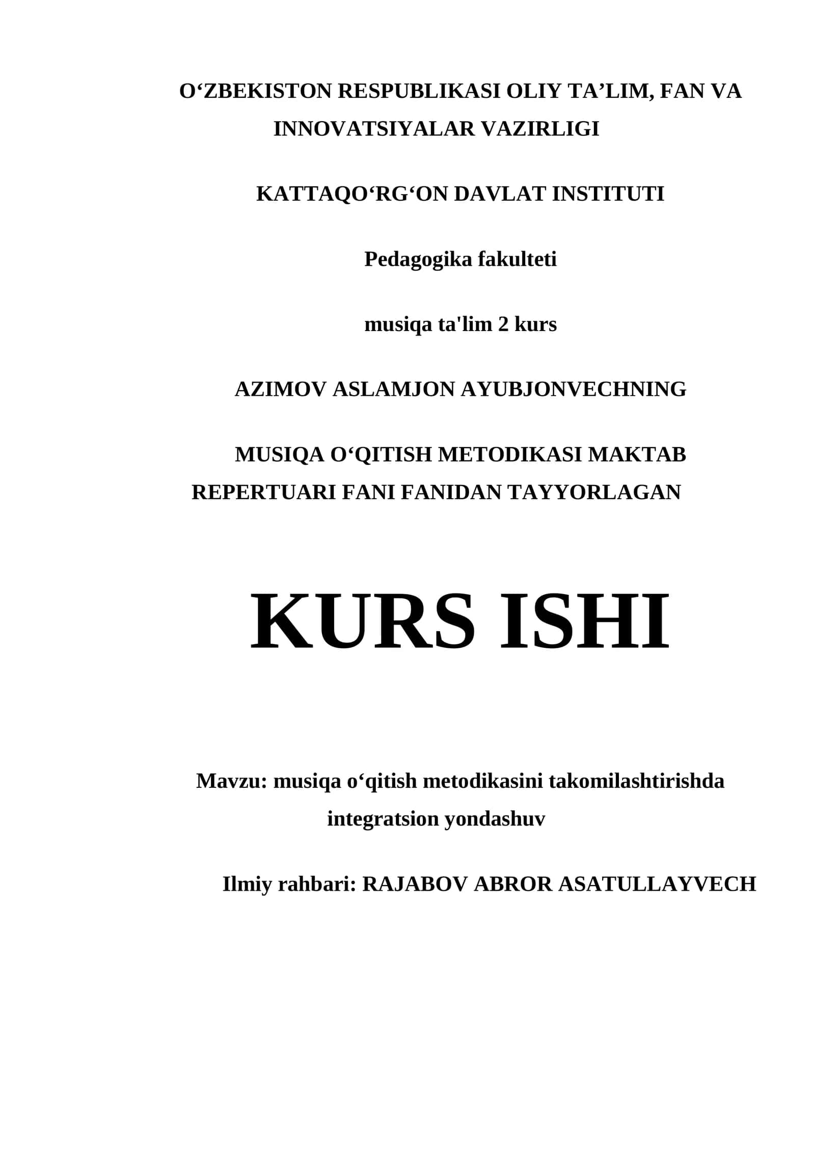Musiqa Oʻqitish Metodikasi Maktab Repertuari Fani Fanidan Tayyorlagan Kurs Ishi