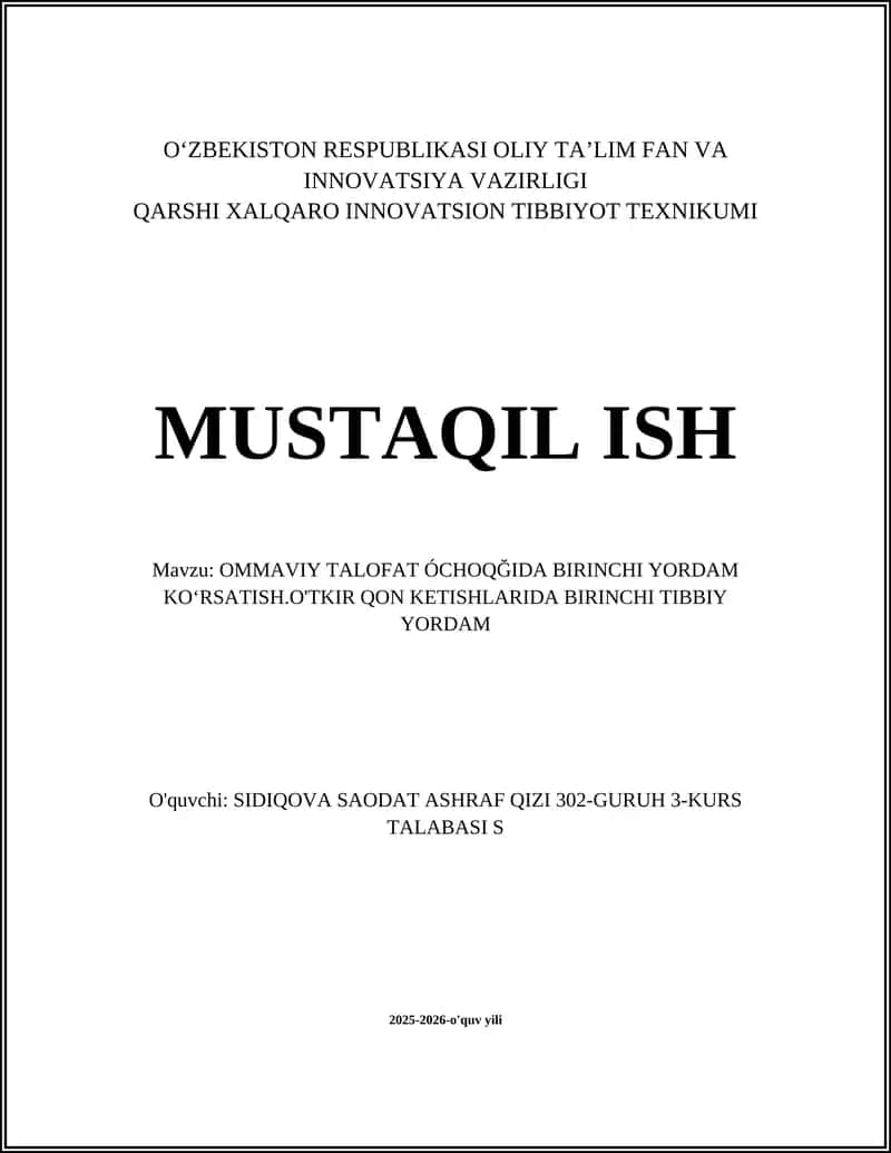 Ommaviy talofat Óchoqğida Birinchi Yordam Koʻrsatish