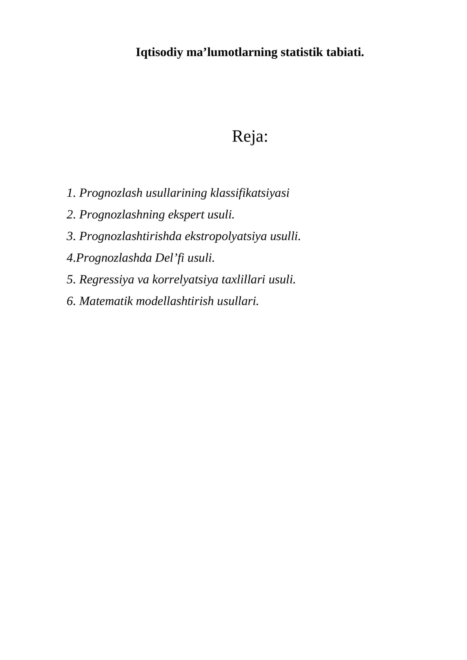 Prognozlash usullarining klassifikatsiyasi