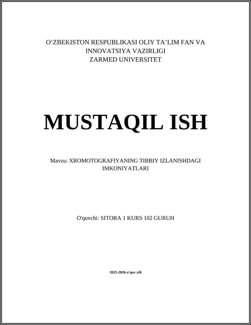 XROMOTOGRAFIYANING TIBBIY IZLANISHDAGI IMKONIYATLARI
