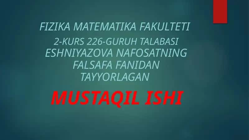 Etika fanidan mustaqil ish