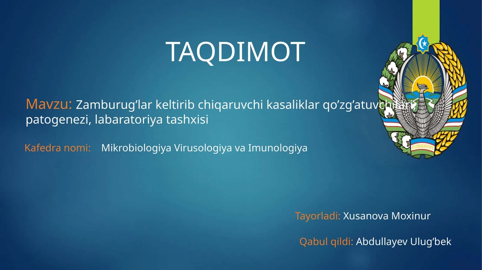 Zamburug’lar keltirib chiqaruvchi kasaliklar qo’zg’atuvchilari, patogenezi, labaratoriya tashxisi
