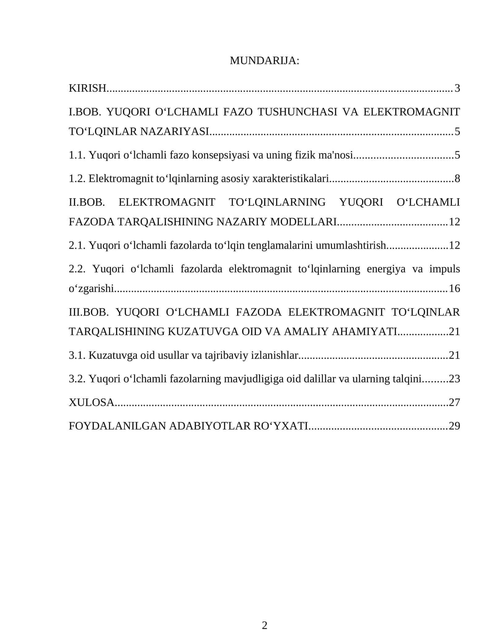 Elektromagnit toʻlqinlarning yuqori o'lchamli fazoda tarqalishi.docx