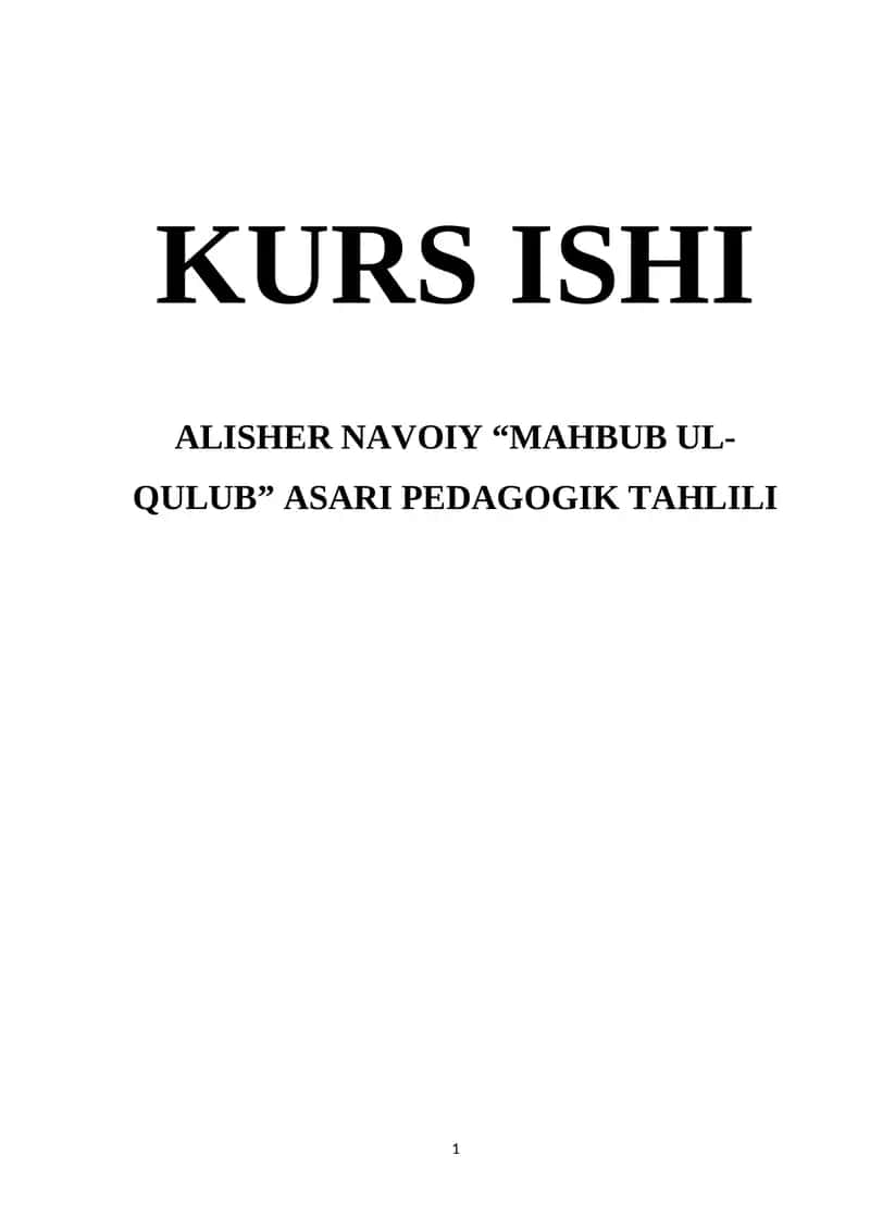 MAHBUB UL-QULUB” ASARI PEDAGOGIK TAHLILI