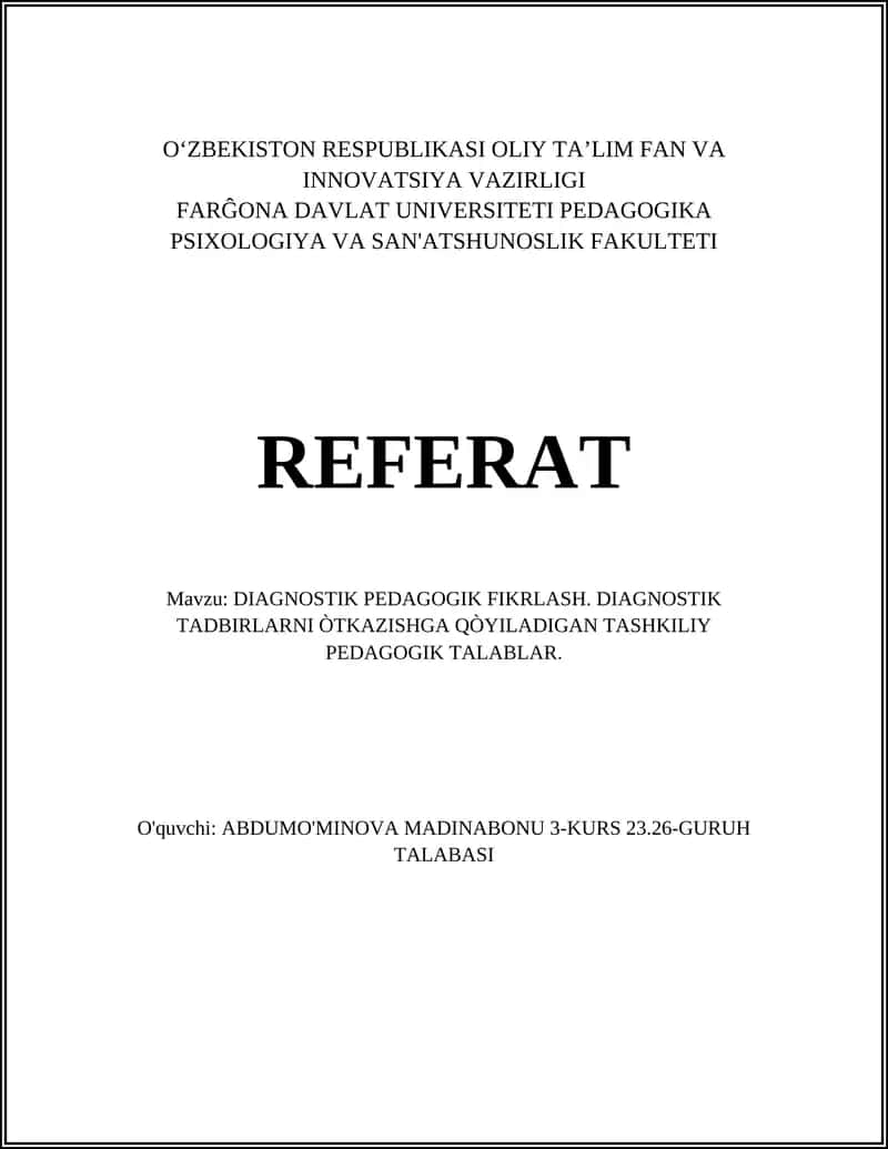 DIAGNOSTIK PEDAGOGIK FIKRLASH
