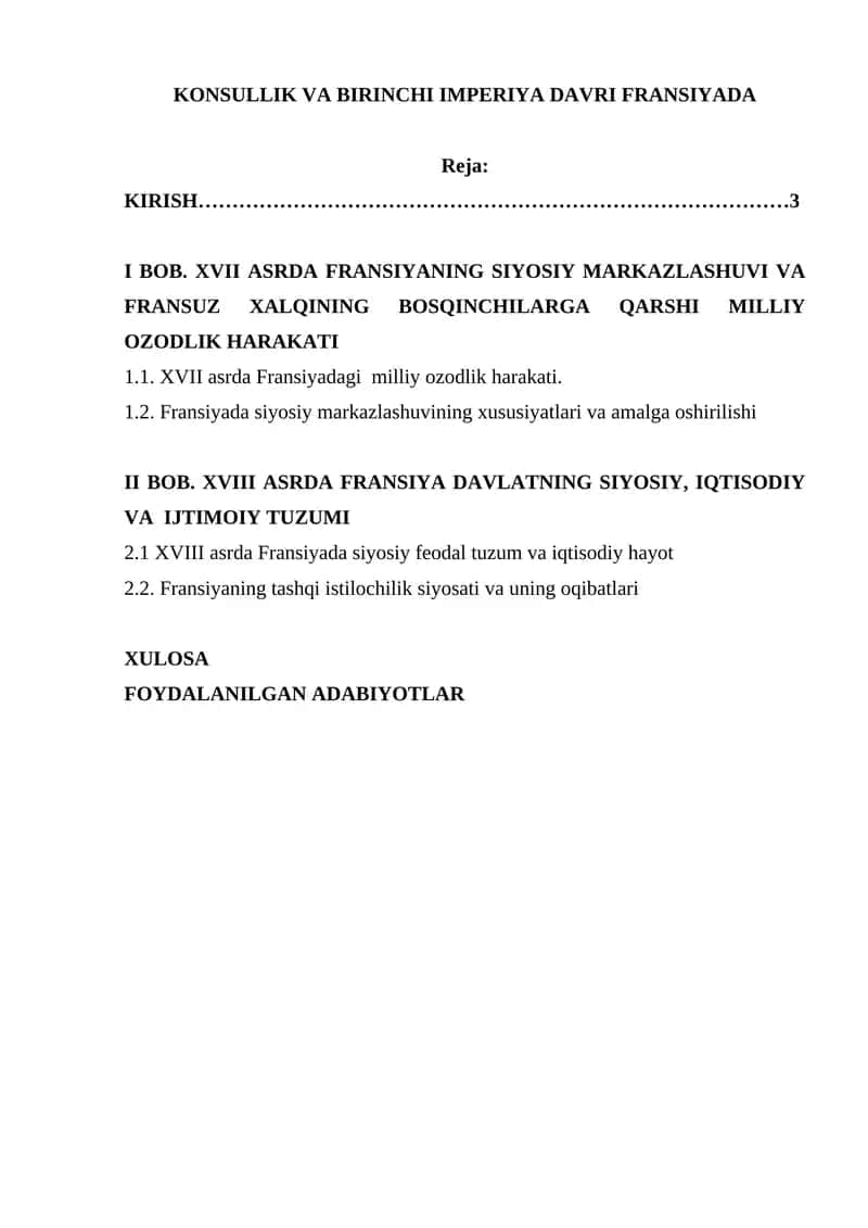 KONSULLIK VA BIRINCHI IMPERIYA DAVRI FRANSIYADA