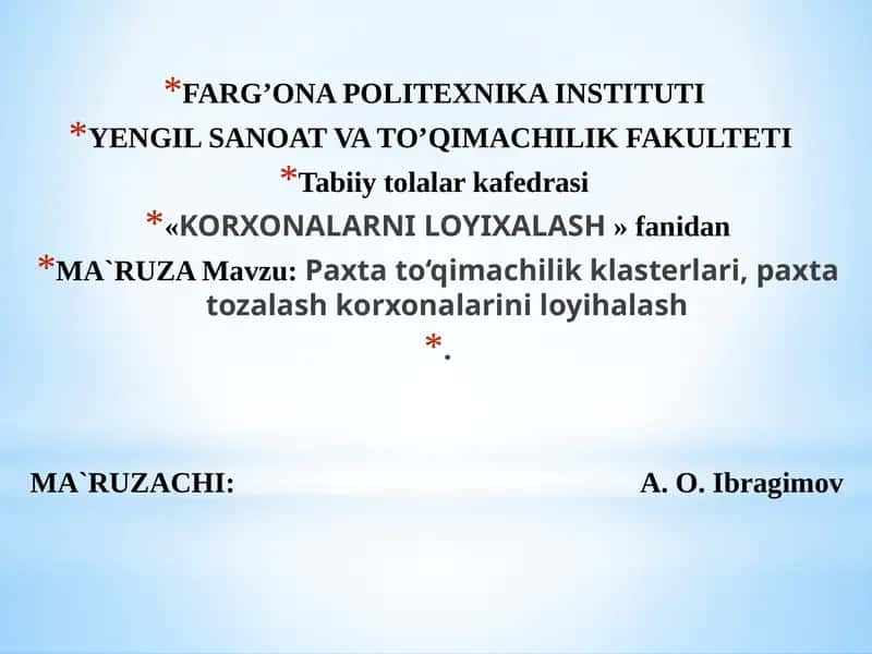 Paxtato‘qimachilik klasterlari