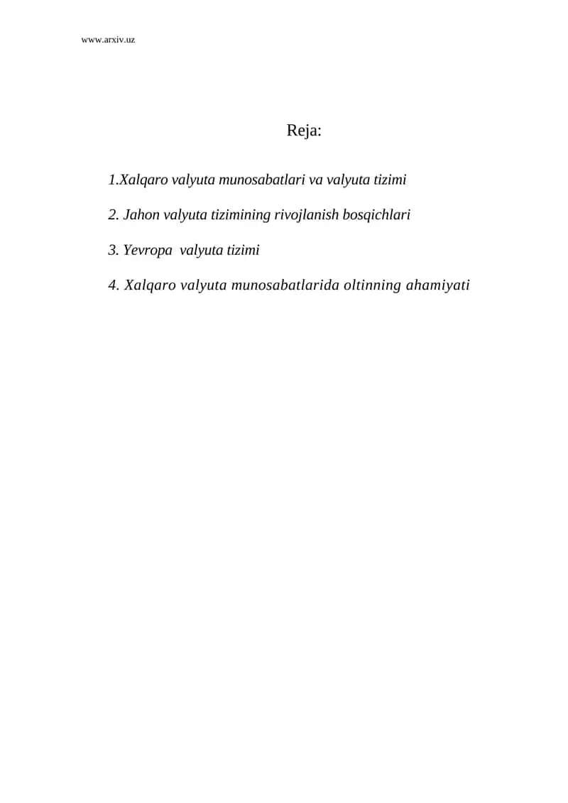 Xalqaro Valyuta Munosabatlari va Valyuta Tizimi