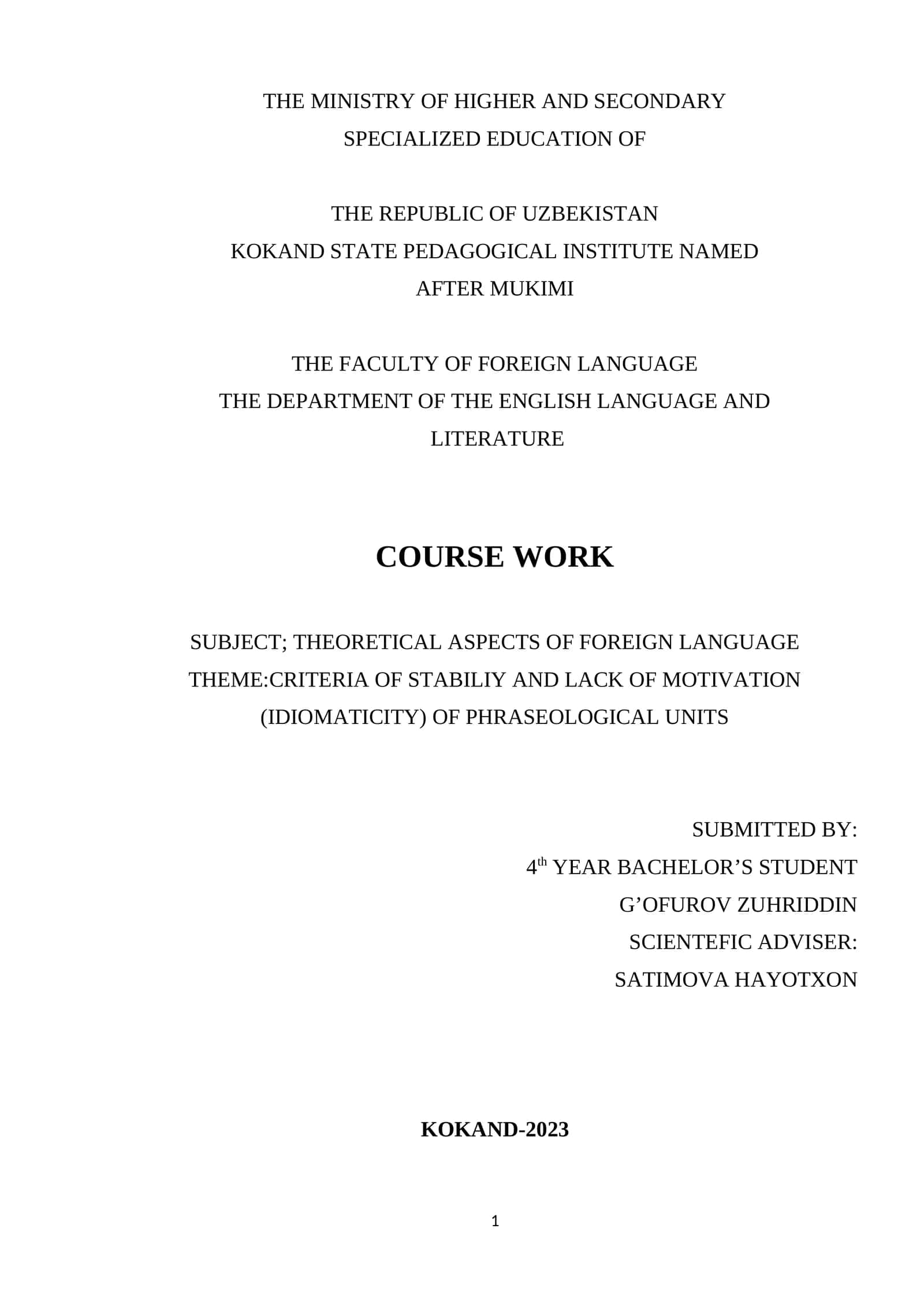 CRITERIA OF STABILIY AND LACK OF MOTIVATION (IDIOMATICITY) OF PHRASEOLOGICAL UNITS