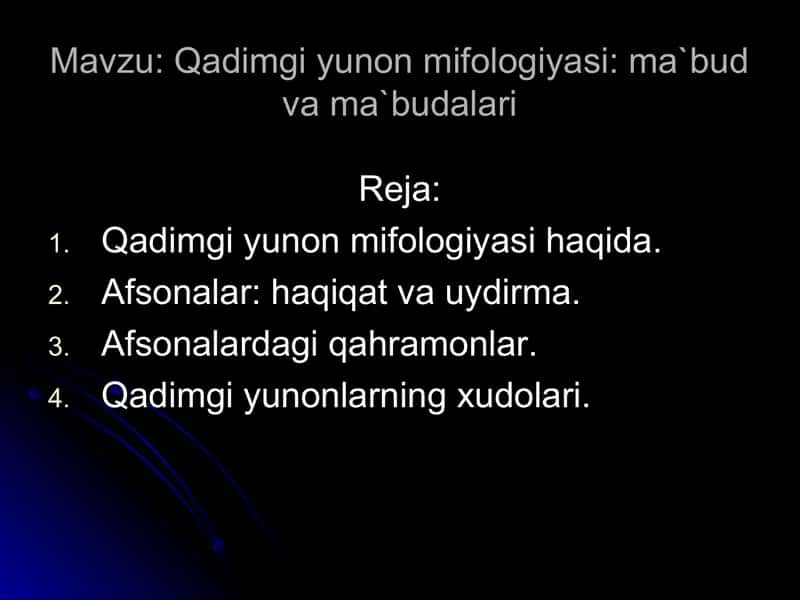 Qadimgi yunon mifologiyasi: ma`bud va ma`budalari