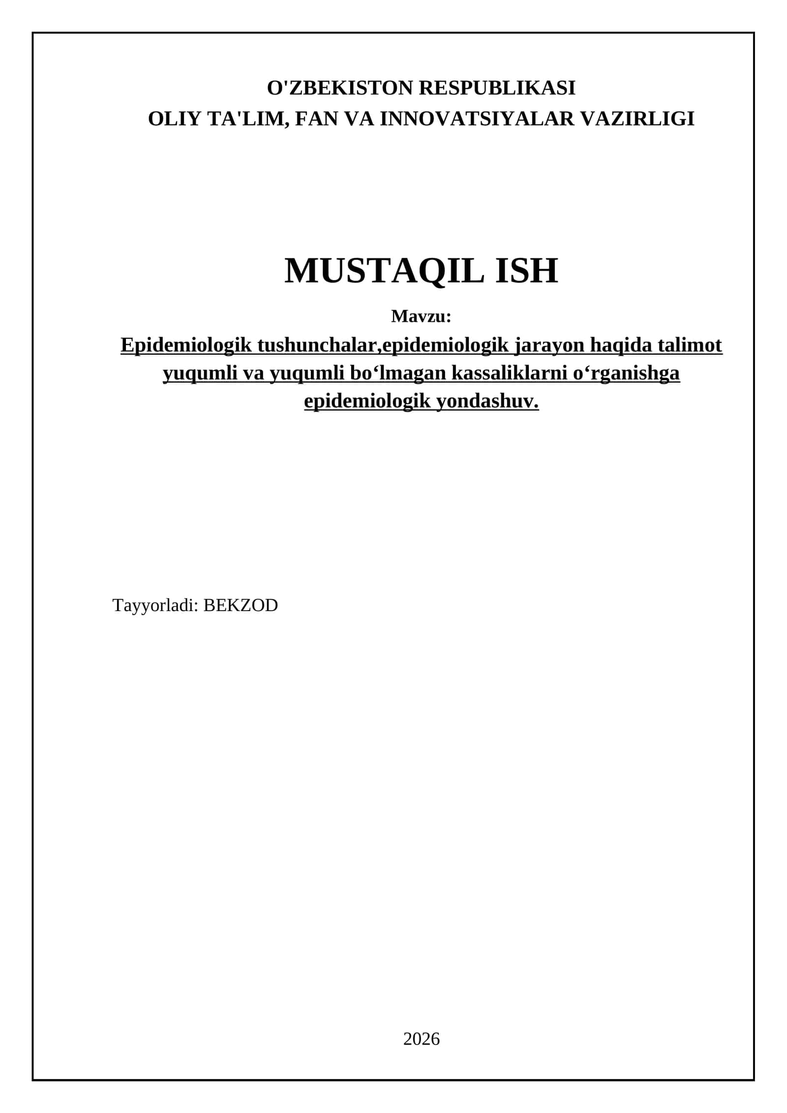 Epidemiologik tushunchalar va asosiy terminologiya