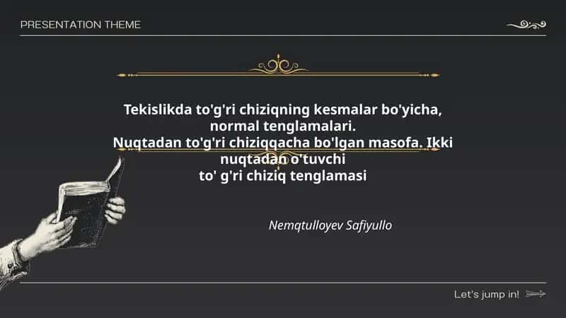 Tekislikda to'g'ri chiziqning kesmalar bo'yicha, normal tenglamalari