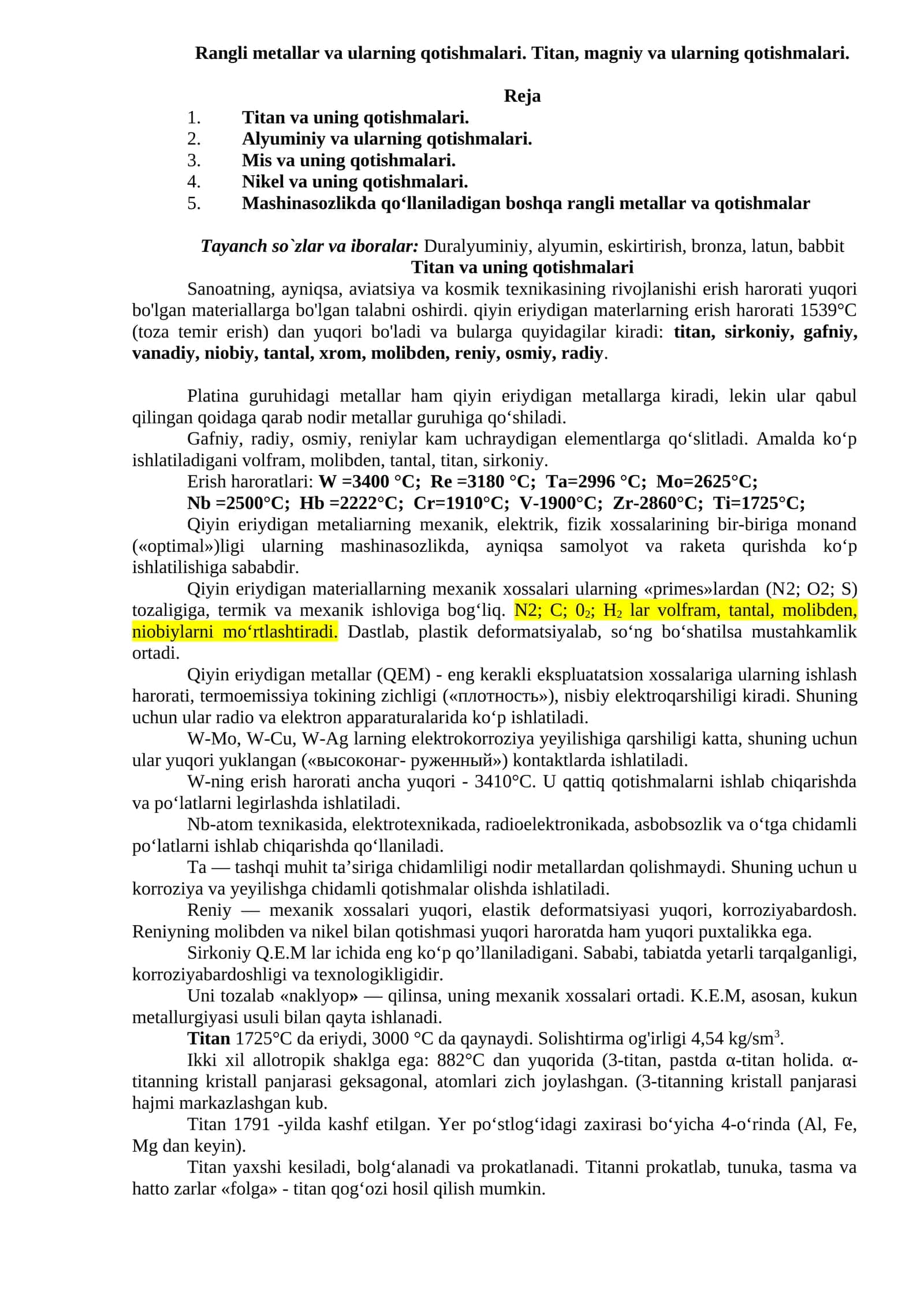 Titan va uning qotishmalari