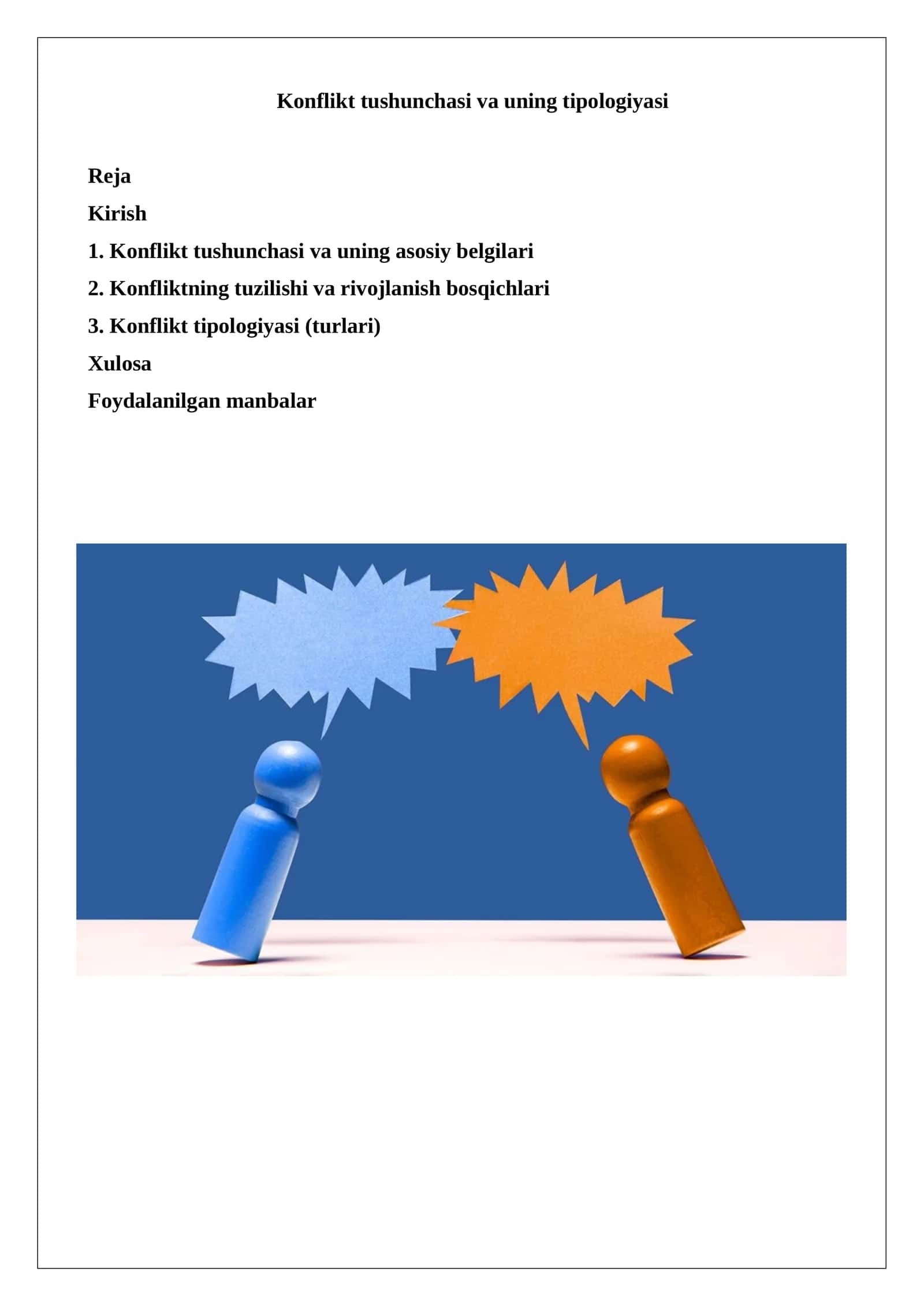 Konflikt tushunchasi va uning tipologiyasi