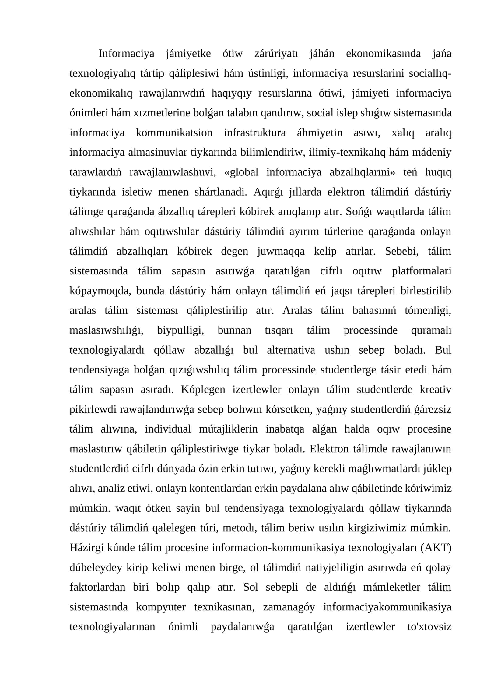 Informaciya jámiyetke ótiw