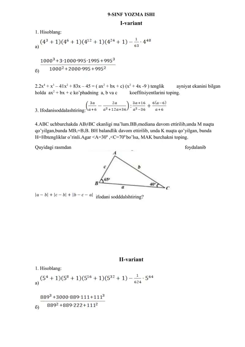 Matematikadan Olimpiada savollari