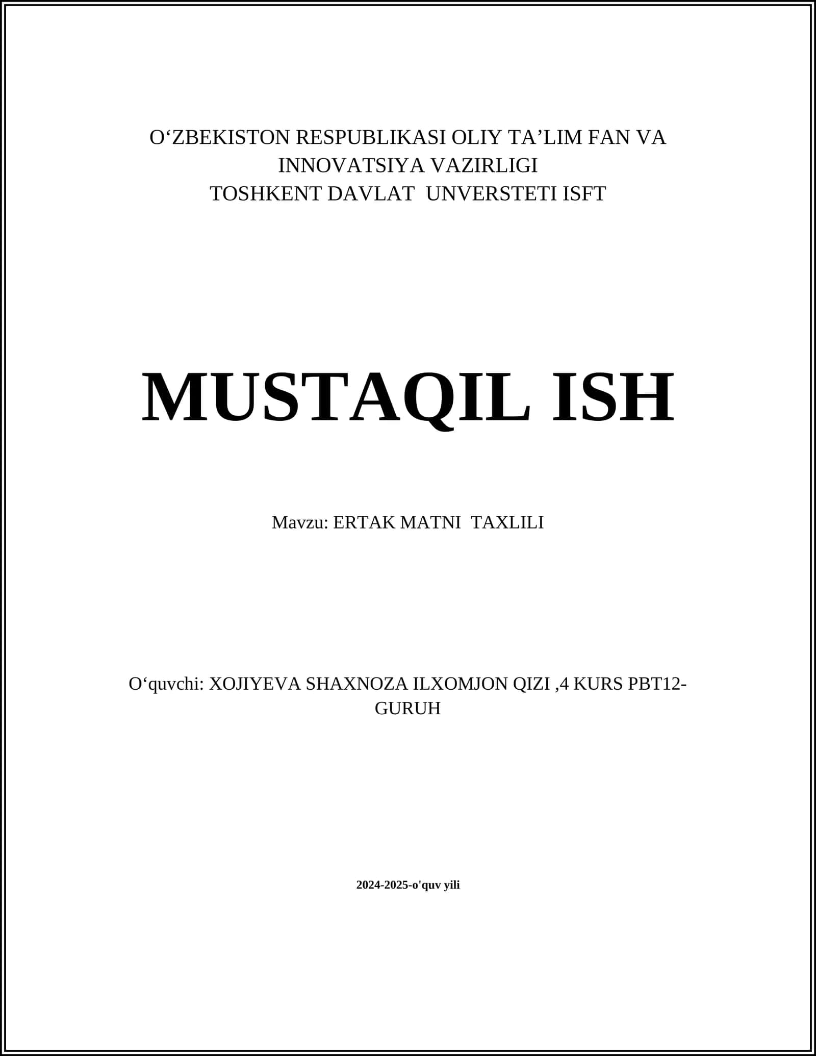 ERTAK MATNI TAXLILI