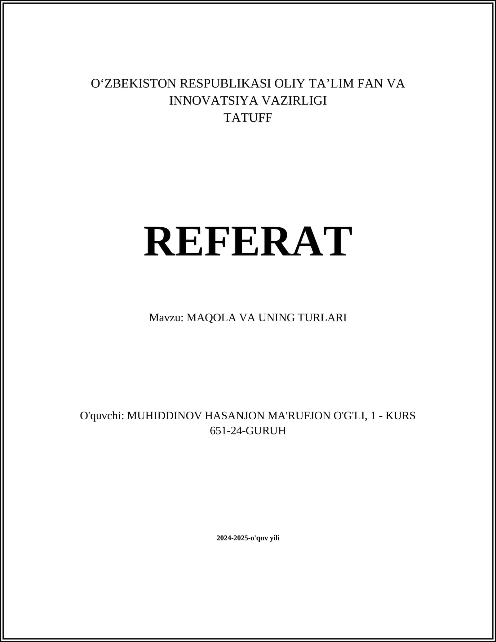 MAQOLA VA UNING TURLARI
