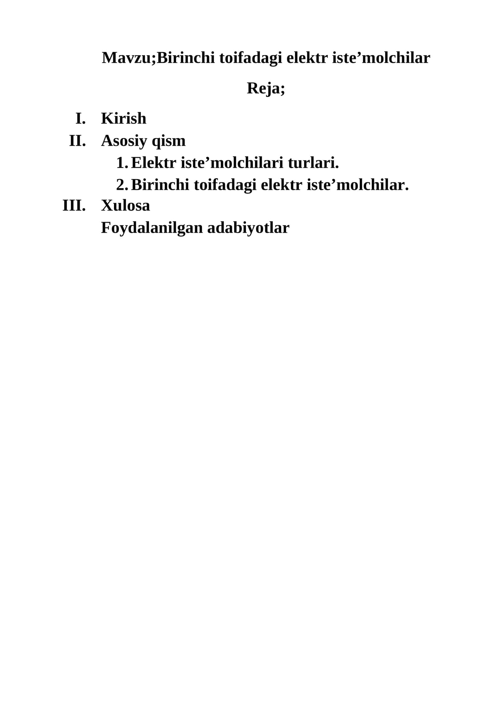 Birinchi toifadagi elektr iste’molchilar