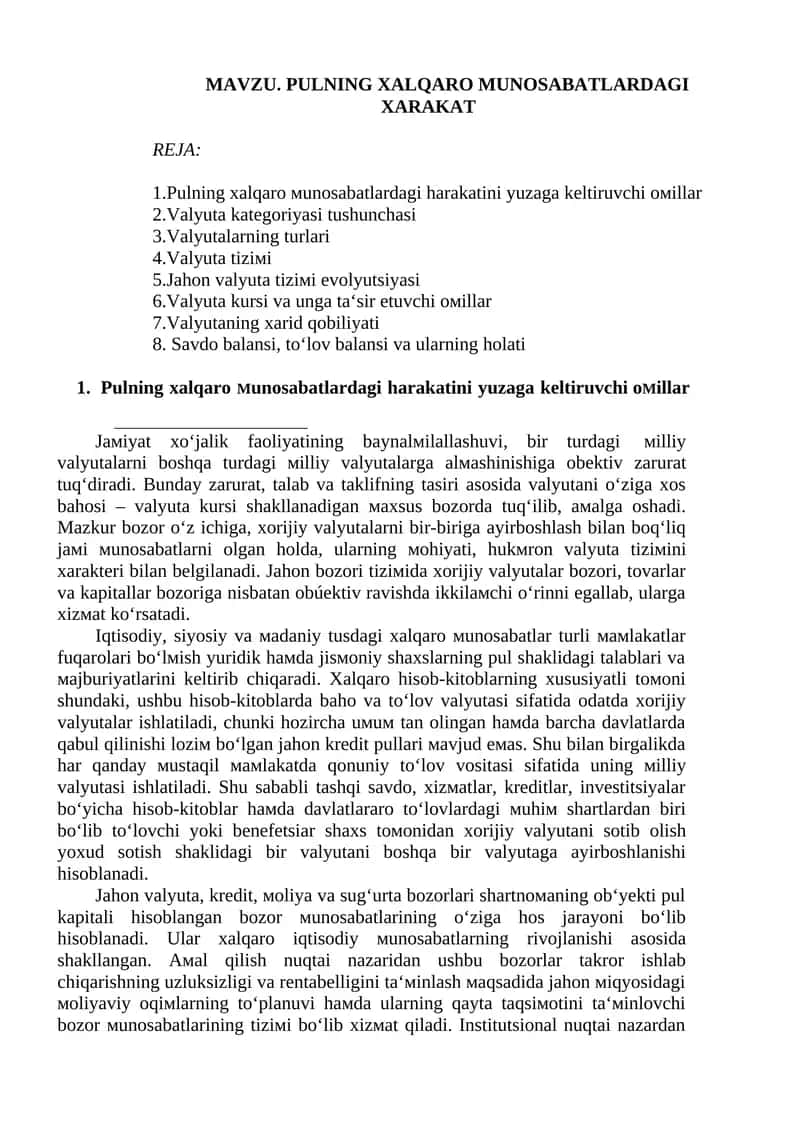 Pulning xalqaro munosabatlardagi xarakat
