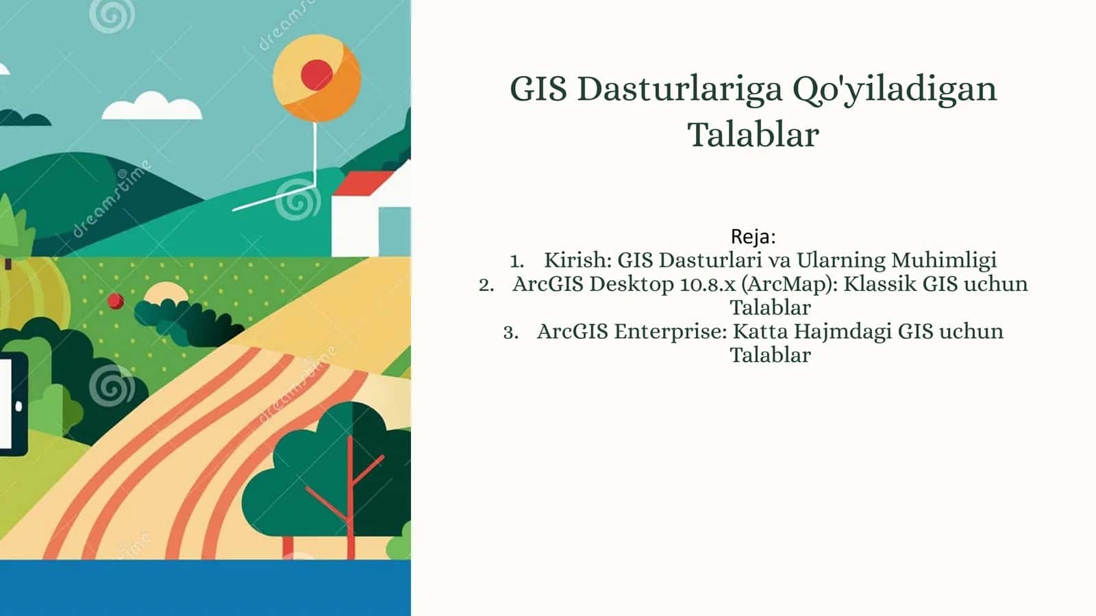 GIS Dasturlariga Qo'yiladigan Talablar