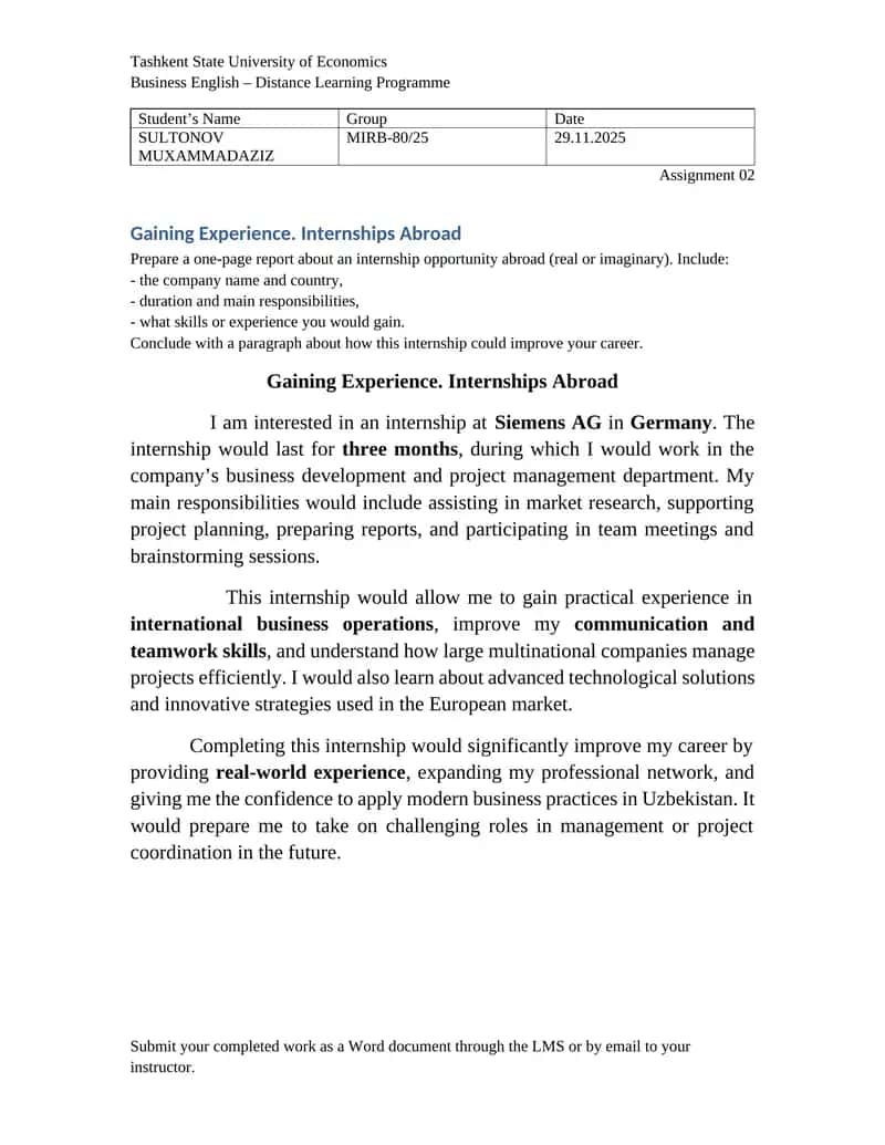 Gaining Experience. Internships Abroad
