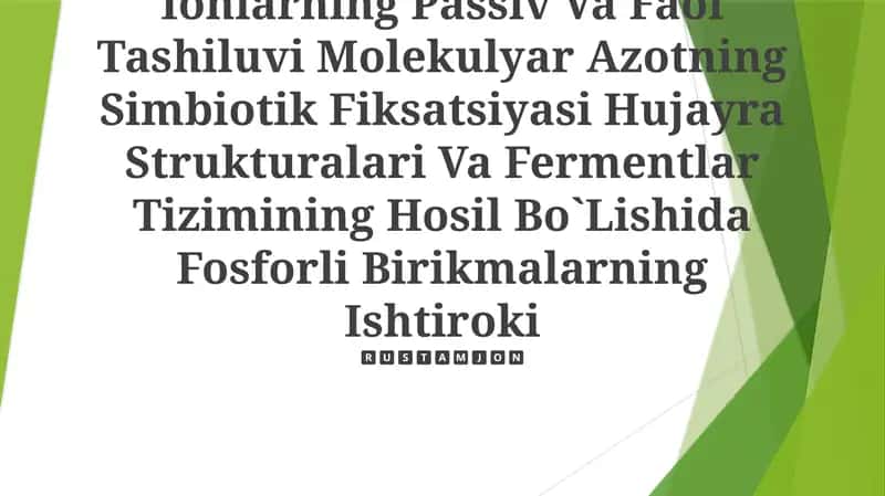 Ionlarning Passiv Va Faol Tashiluvi