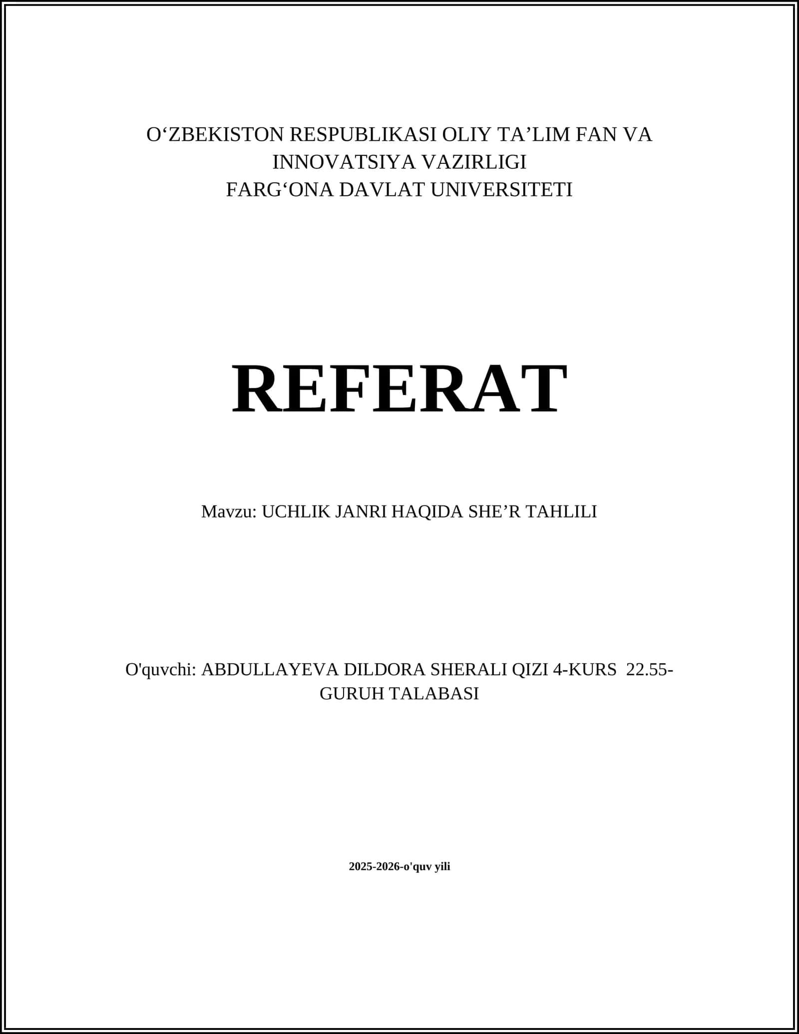 UCHLIK JANRI HAQIDA SHEʼR TAHLILI